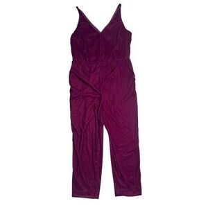 Banana Republic Velvet Burgundy Red V-Neck Romper Jumpsuit Pockets Size 6